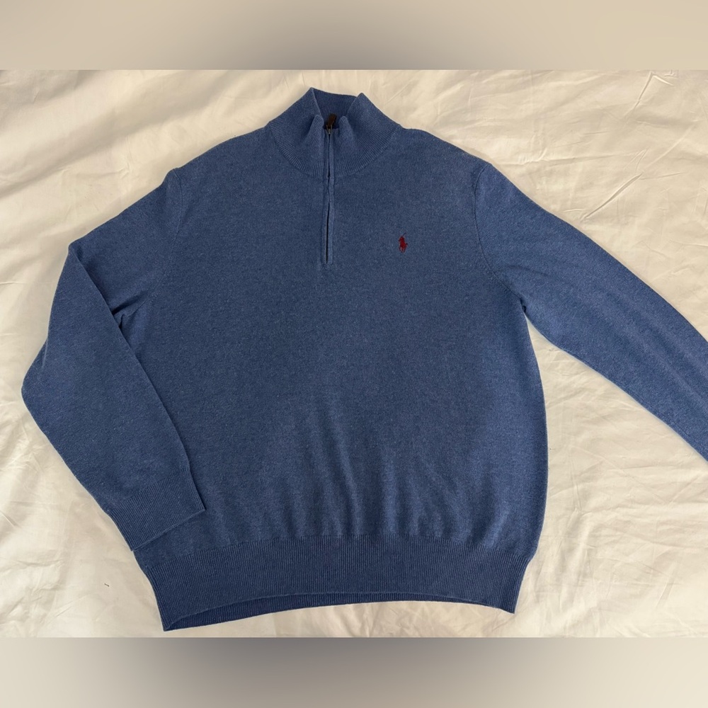 Polo Ralph Lauren 1/4 Zip Blue Merino Wool Pullover Sweater Golf Size XL